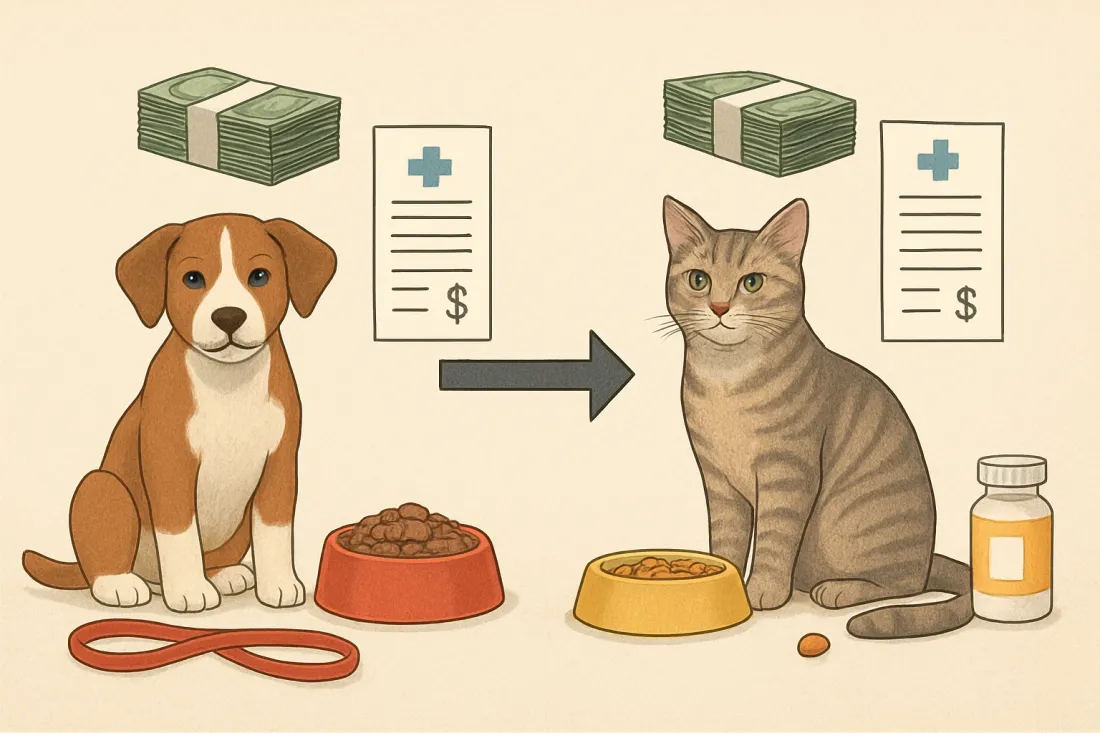 Long term cost of owning a dog or cat over its lifetime: visual comparison of options