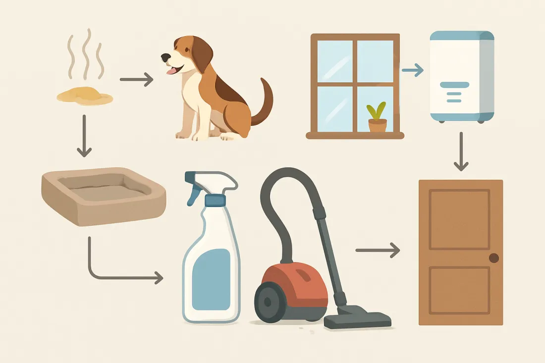 How to keep house from smelling like dog or cat: diagram of key elements
