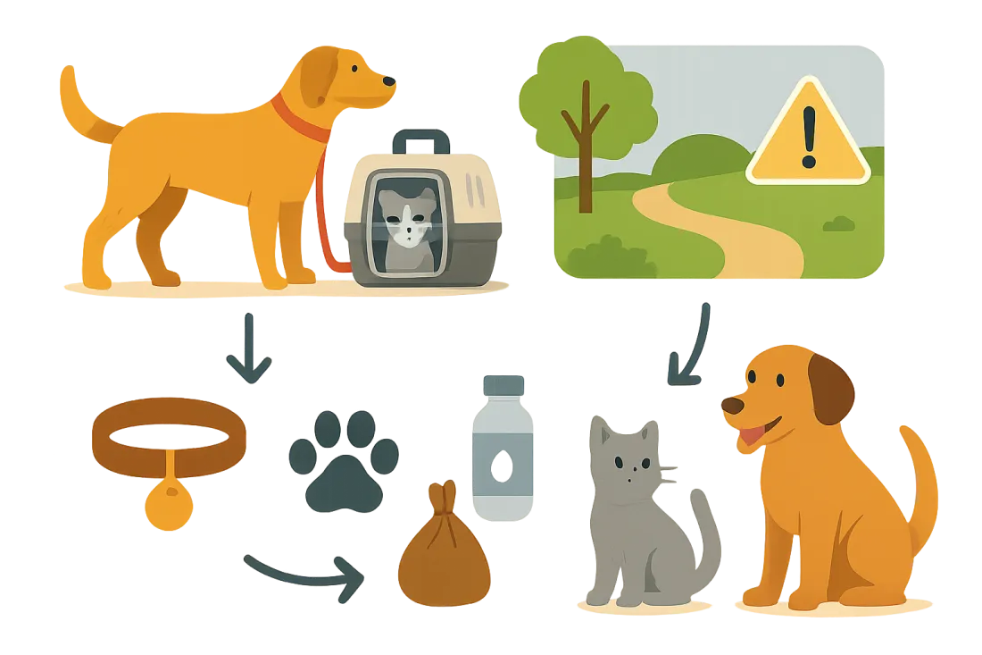 Preventing outdoor accidents with dogs and cats: diagram of key elements